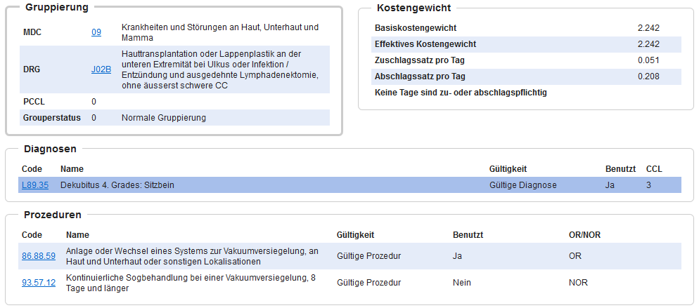 Abbildung chronischer Wunden - NPWT Swiss DRG AG Online Grouper MOISTURE
