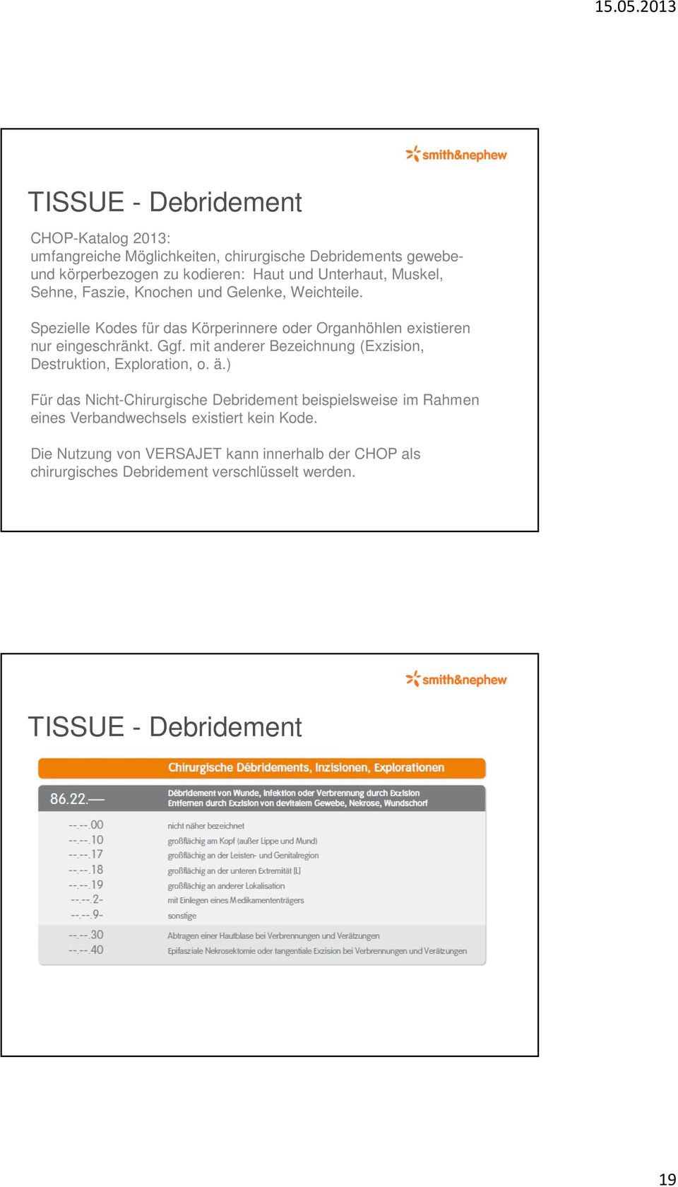 Spezielle Kodes für das Körperinnere oder Organhöhlen existieren nur eingeschränkt. Ggf.