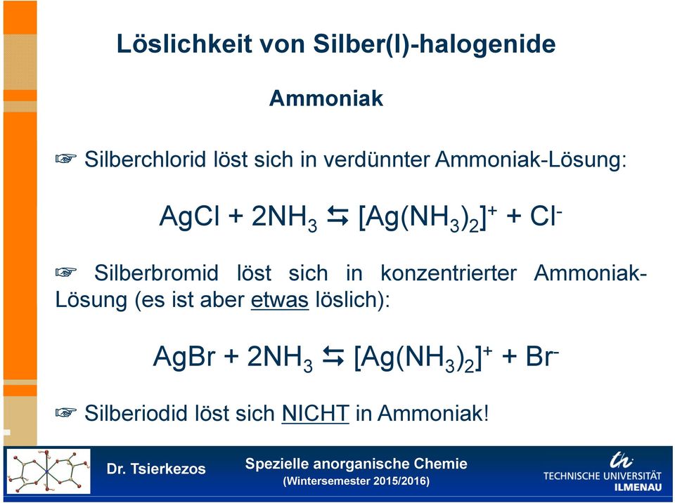 Silberbromid löst sich in konzentrierter Ammoniak- Lösung (es ist aber