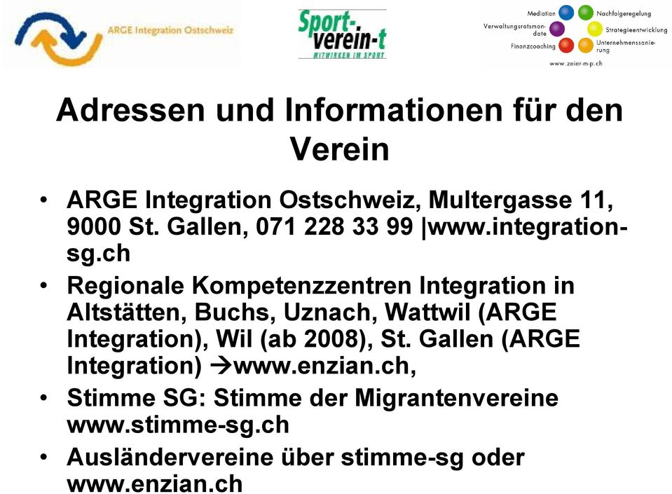 ch Regionale Kompetenzzentren Integration in Altstätten, Buchs, Uznach, Wattwil (ARGE Integration),