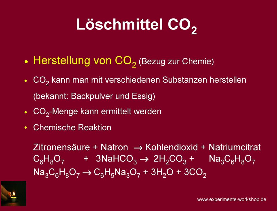 kann ermittelt werden Chemische Reaktion Zitronensäure + Natron Kohlendioxid