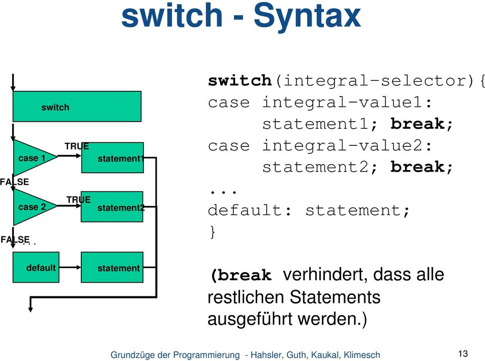 case integral-value1: statement1; break; case integral-value2: