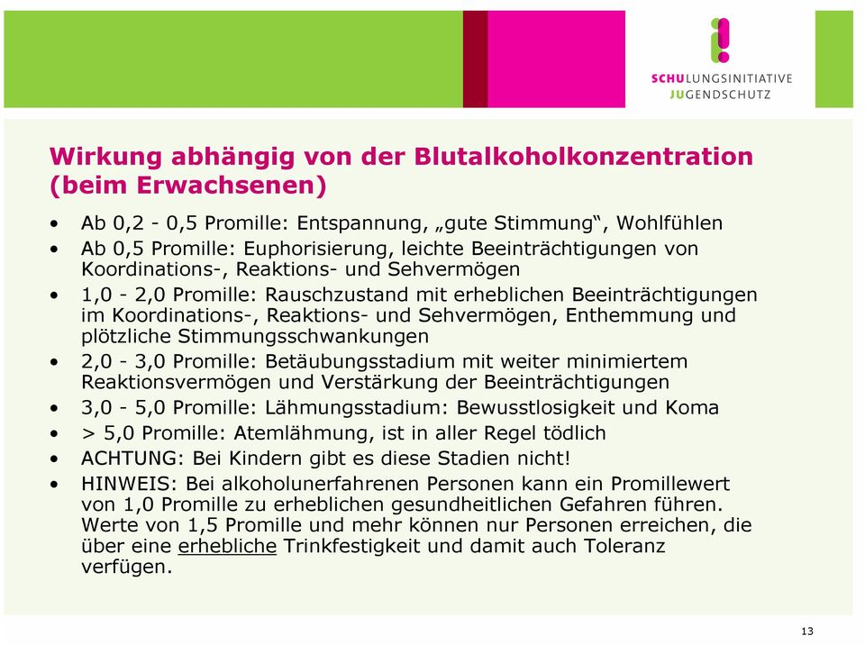 Stimmungsschwankungen 2,0-3,0 Promille: Betäubungsstadium mit weiter minimiertem Reaktionsvermögen und Verstärkung der Beeinträchtigungen 3,0-5,0 Promille: Lähmungsstadium: Bewusstlosigkeit und Koma