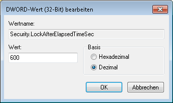 Beispiele Als Beispiel soll in der Registry hinterlegt werden, dass sich die Datenbank nach zehn Minuten Inaktivität automatisch sperrt.