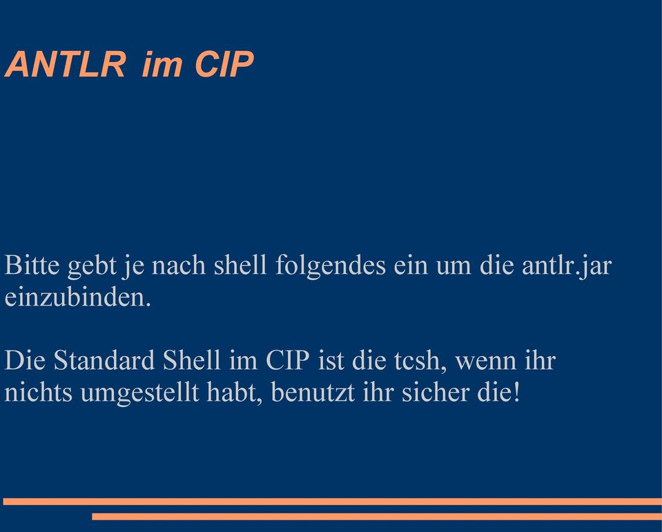 Die Standard Shell im CIP ist die tcsh, wenn