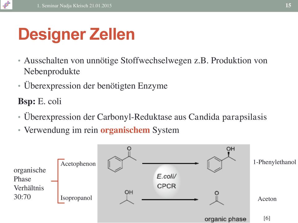 Produktion von Nebenprodukte Überexpression der benötigten Enzyme Bsp: E.