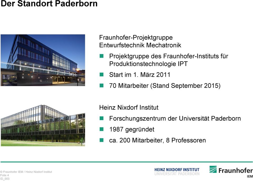 März 2011 70 Mitarbeiter (Stand September 2015) Heinz Nixdorf Institut