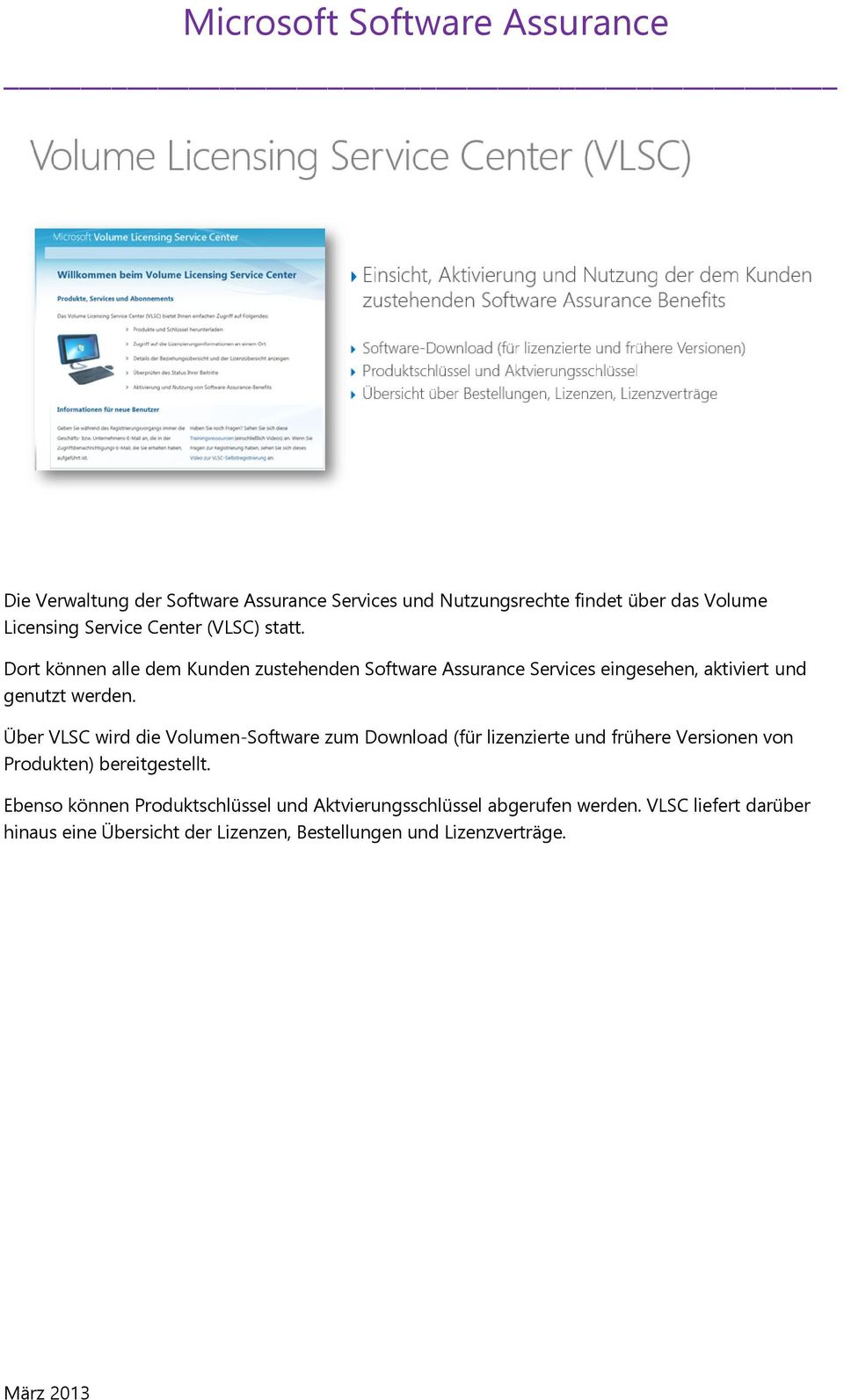 Über VLSC wird die Volumen-Software zum Download (für lizenzierte und frühere Versionen von Produkten) bereitgestellt.