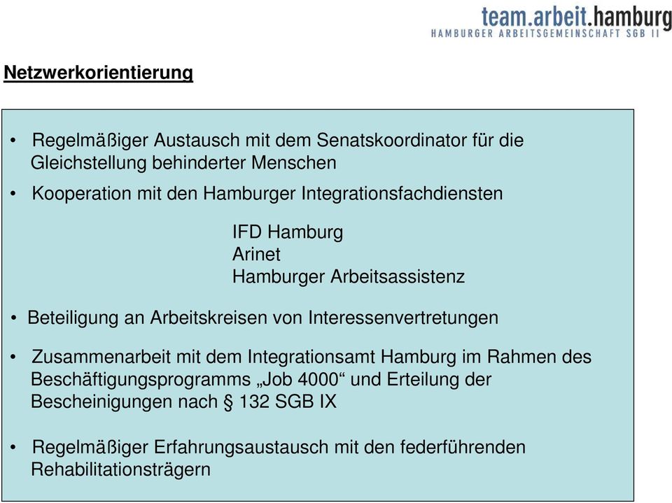 Arbeitskreisen von Interessenvertretungen Zusammenarbeit mit dem Integrationsamt Hamburg im Rahmen des
