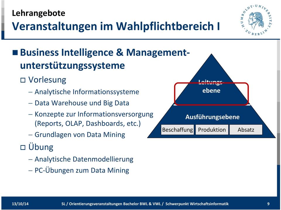 ) Grundlagen von Data Mining Übung Analytische Datenmodellierung PC Übungen zum Data Mining Business Intelligence &