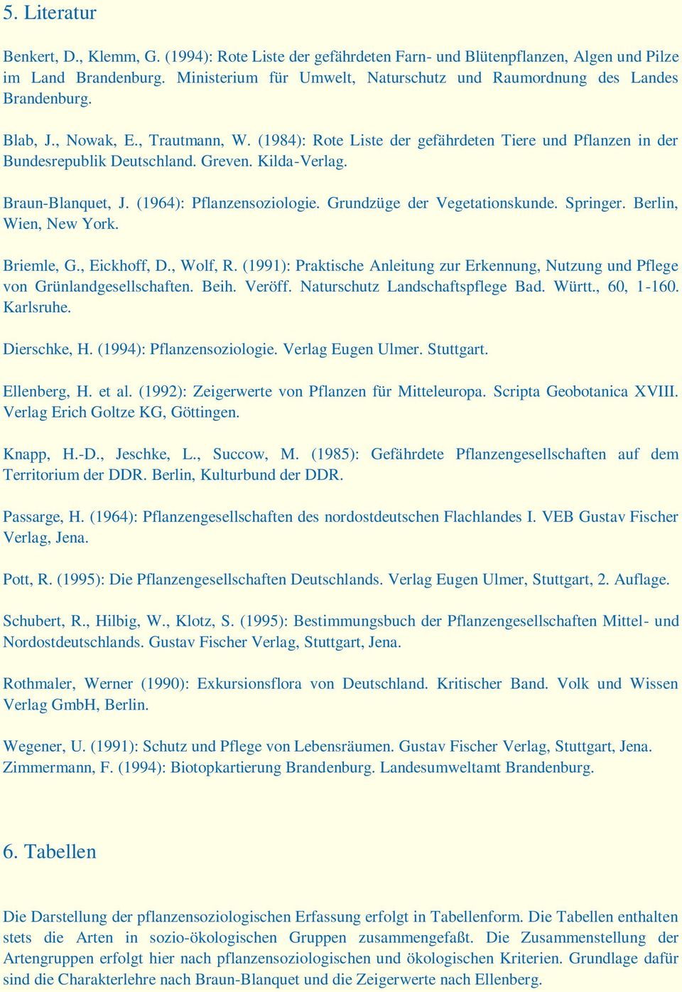 Greven. Kilda-Verlag. Braun-Blanquet, J. (1964): Pflanzensoziologie. Grundzüge der Vegetationskunde. Springer. Berlin, Wien, New York. Briemle, G., Eickhoff, D., Wolf, R.