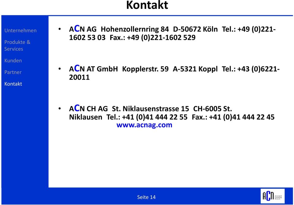 : +43 (0)6221-20011 ACN CH AG St. Niklausenstrasse15 CH-6005 St.