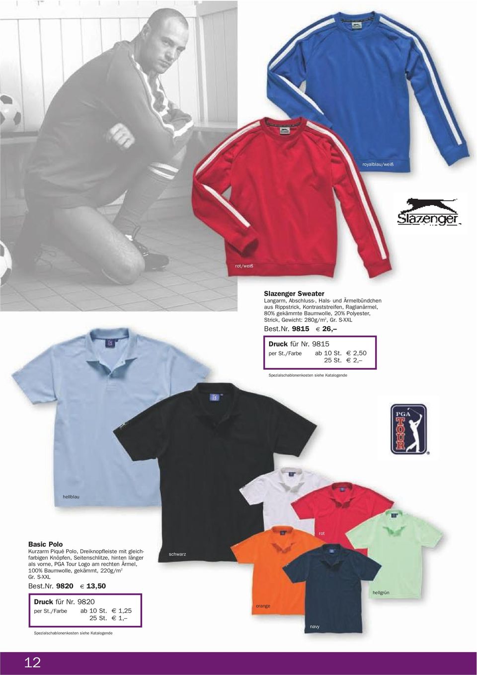 2, hellblau rot Basic Polo Kurzarm Piqué Polo, Dreiknopfleiste mit gleichfarbigen Knöpfen, Seitenschlitze, hinten länger als vorne, PGA Tour Logo am