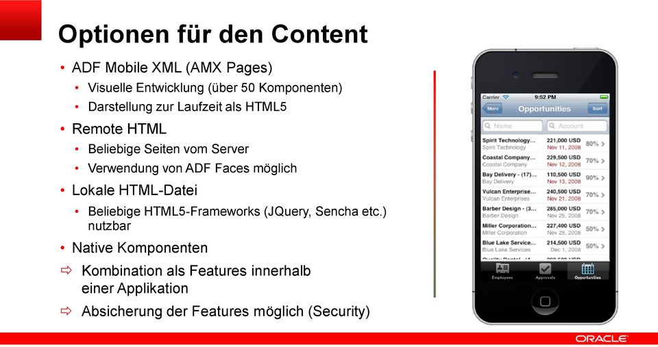 Faces möglich Lokale HTML-Datei Beliebige HTML5-Frameworks (JQuery, Sencha etc.