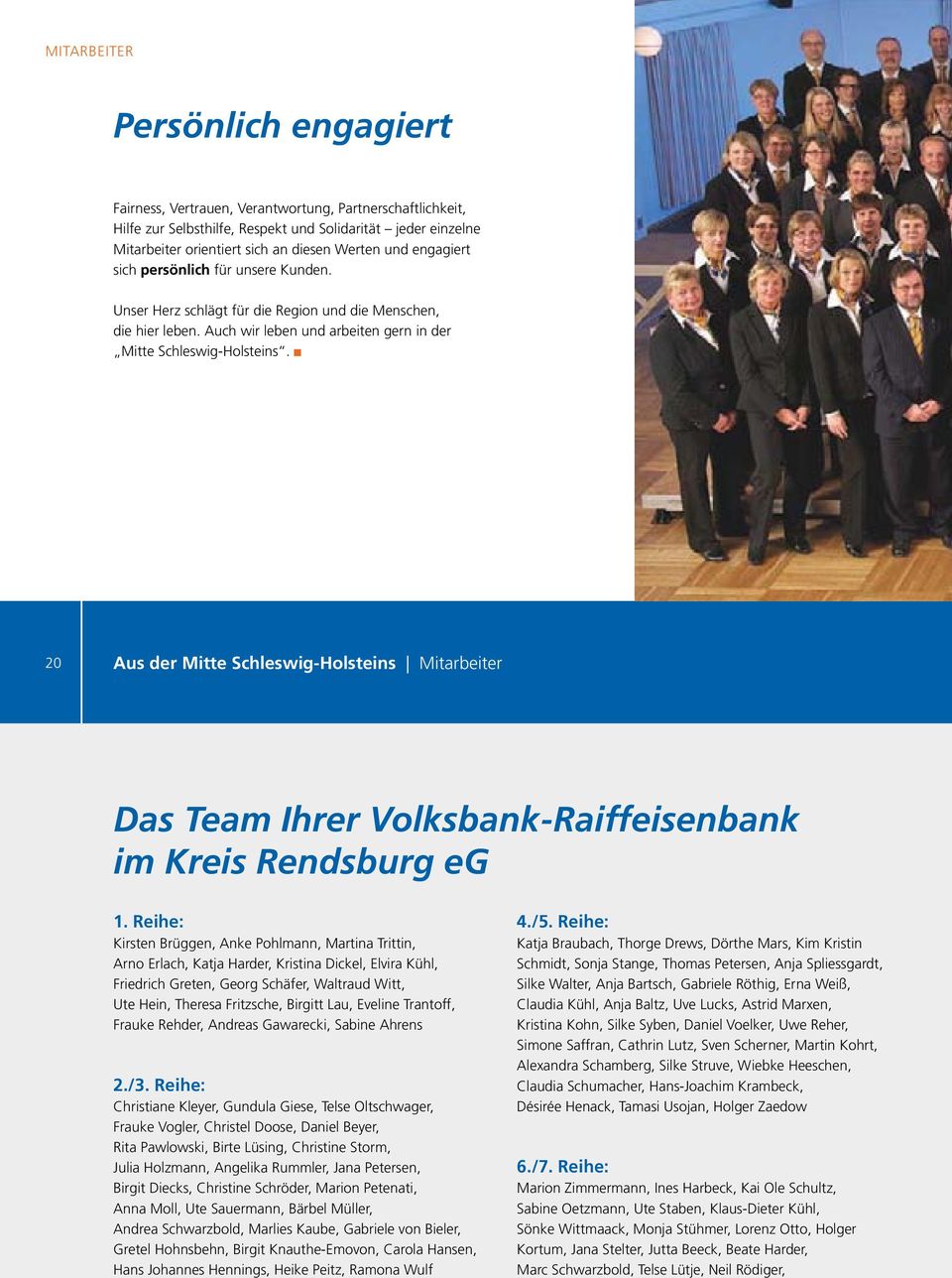 20 Aus der Mitte Schleswig-Holsteins Mitarbeiter Das Team Ihrer Volksbank-Raiffeisenbank im Kreis Rendsburg eg 1.