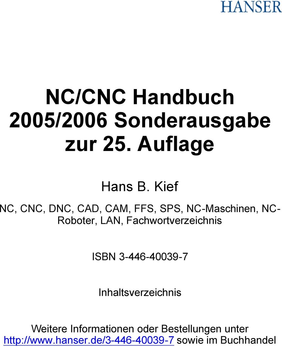 Fachwortverzeichnis ISBN 3-446-40039-7 Inhaltsverzeichnis Weitere