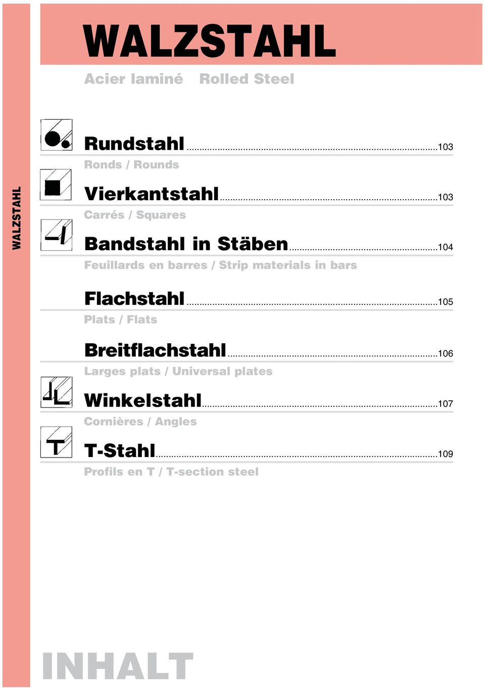 ..104 Feuillards en barres / Strip materials in bars Flachstahl.