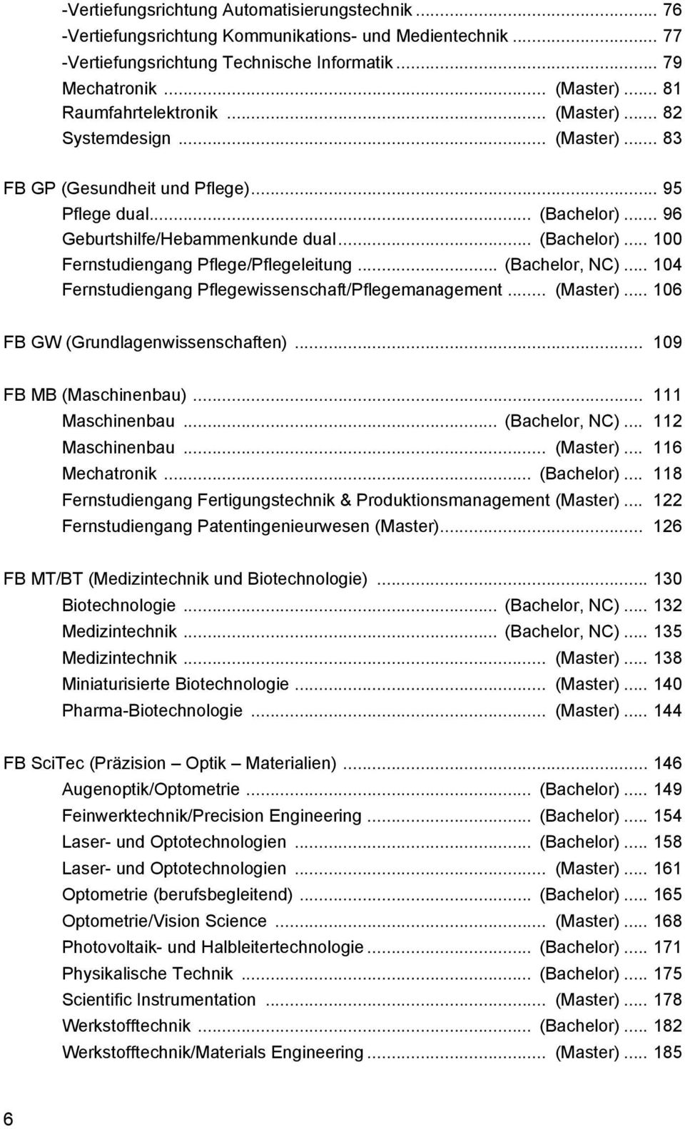 .. (Bachelor, NC)... 104 Fernstudiengang Pflegewissenschaft/Pflegemanagement... (Master)... 106 FB GW (Grundlagenwissenschaften)... 109 FB MB (Maschinenbau)... 111 Maschinenbau... (Bachelor, NC)... 112 Maschinenbau.