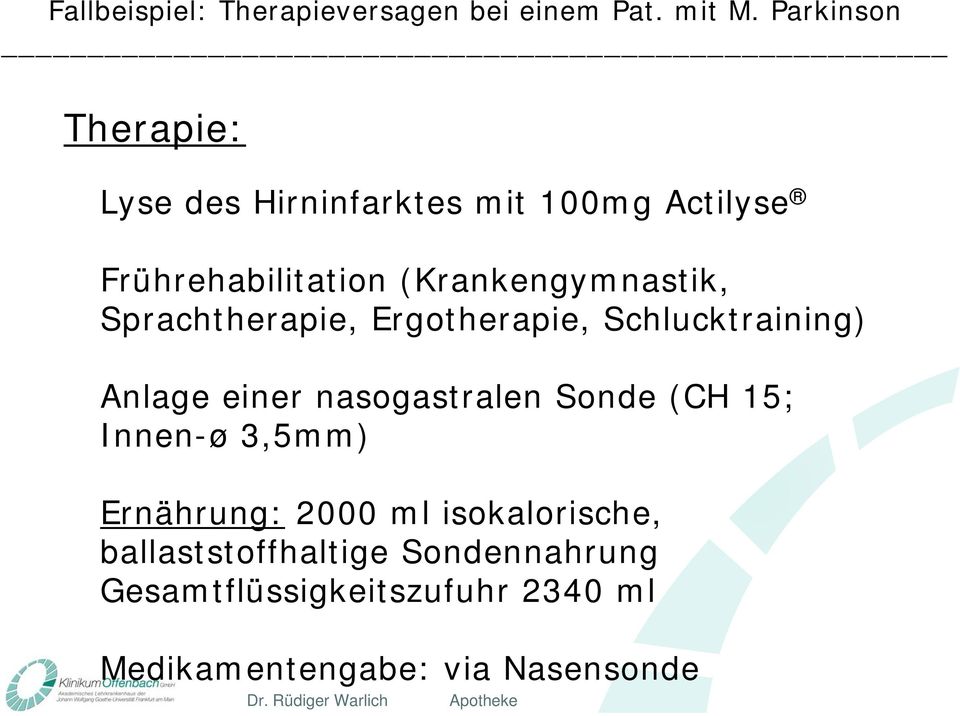 nasogastralen Sonde (CH 15; Innen-ø 3,5mm) Ernährung: 2000 ml isokalorische,