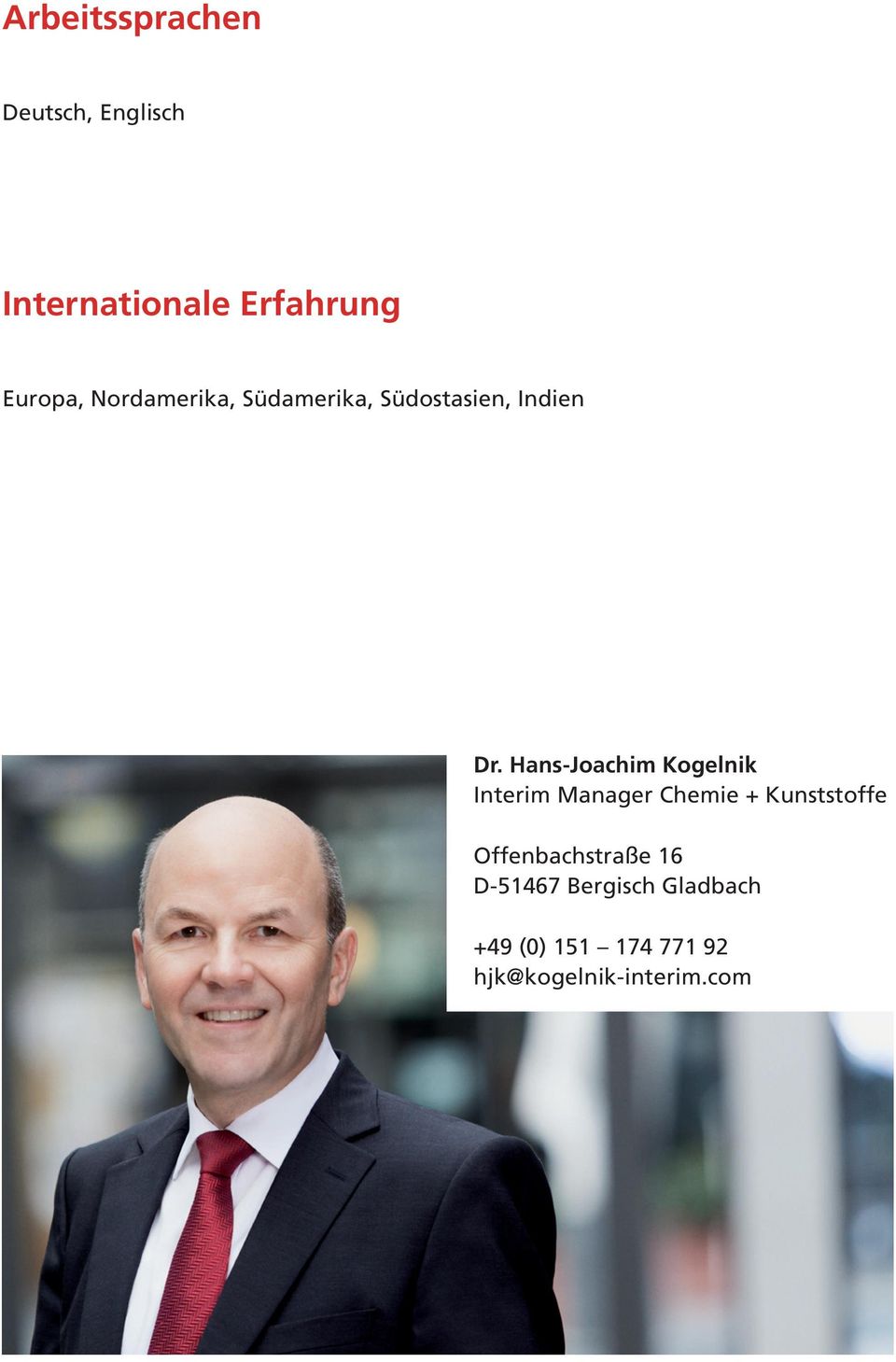 Hans-Joachim Kogelnik Interim Manager Chemie + Kunststoffe