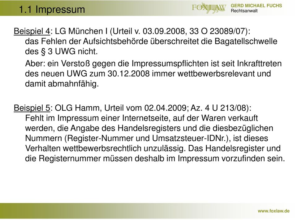 Beispiel 5: OLG Hamm, Urteil vom 02.04.2009; Az.