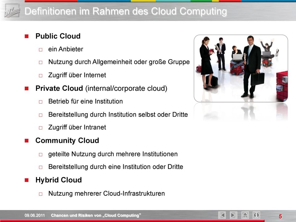 Institution selbst oder Dritte Zugriff über Intranet n Community Cloud geteilte Nutzung durch mehrere Institutionen