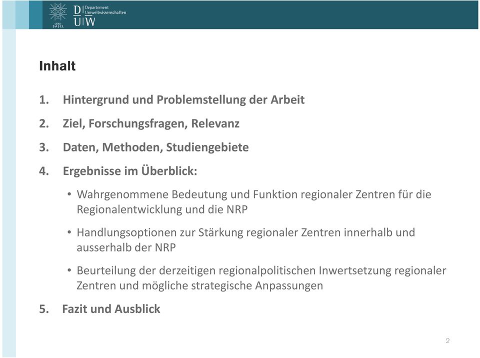 Ergebnisse im Überblick: Wahrgenommene Bedeutung und Funktion regionaler Zentren für die Regionalentwicklung und die