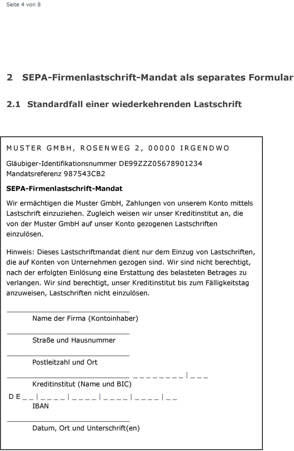 Beispiel Formulare Fur Das Sepa Firmenlastschrift Mandat Grundlage Regelwerk Fur Die Sepa Firmen Lastschrift Berlin Pdf Kostenfreier Download