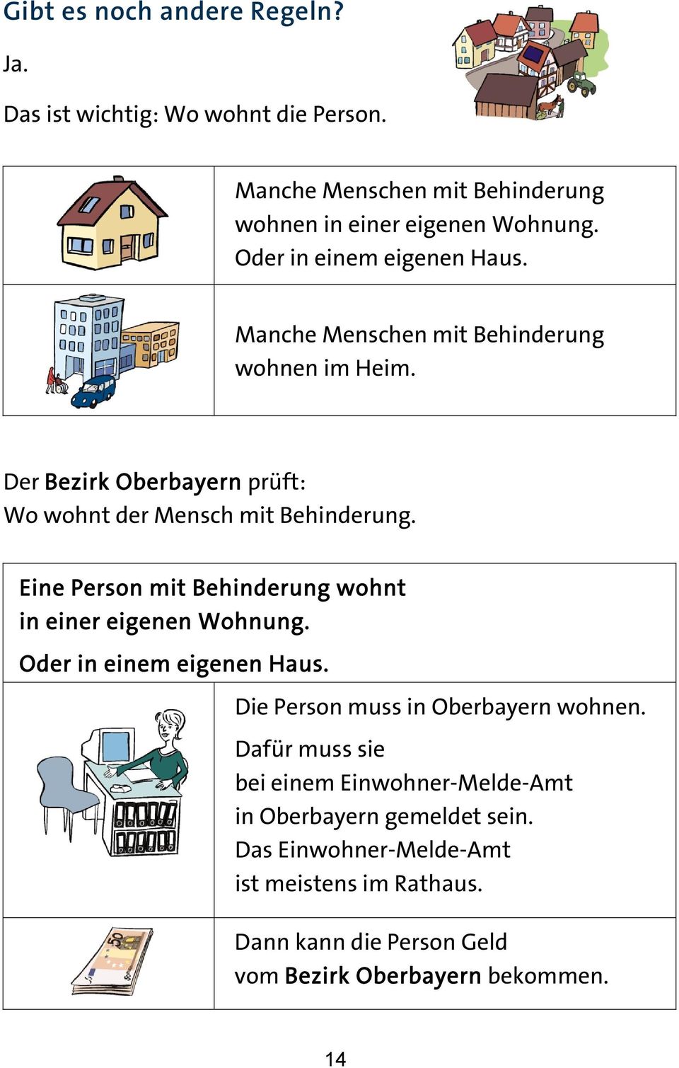 Eine Person mit Behinderung wohnt in einer eigenen Wohnung. Oder in einem eigenen Haus. Die Person muss in Oberbayern wohnen.