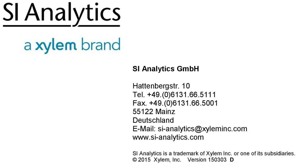 5001 55122 Mainz Deutschland E-Mail: si-analytics@xyleminc.com www.