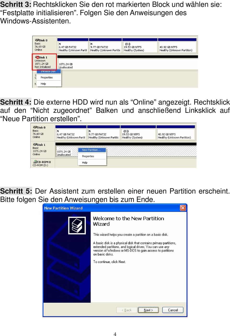 Schritt 4: Die externe HDD wird nun als Online angezeigt.