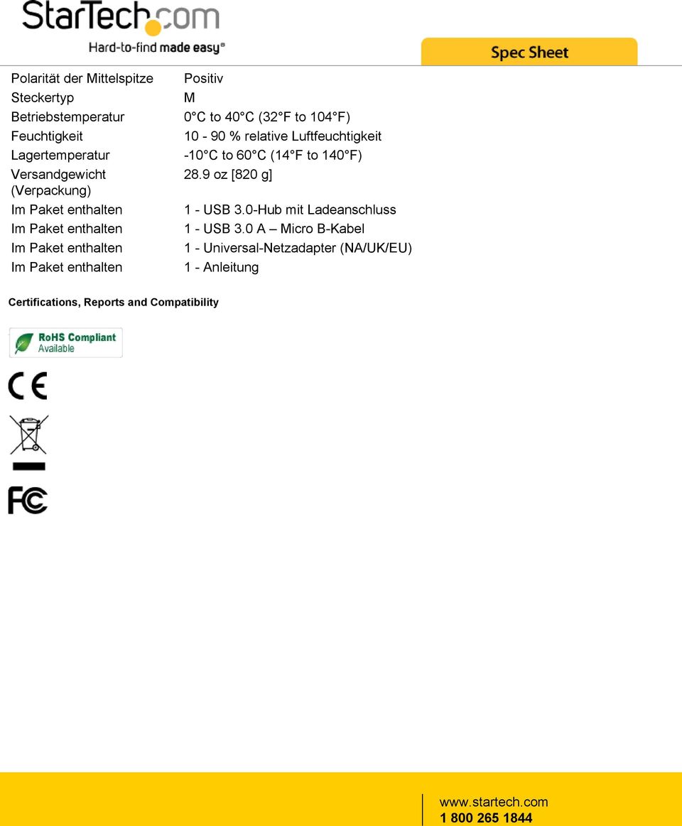 Luftfeuchtigkeit -10 C to 60 C (14 F to 140 F) 28.9 oz [820 g] 1 - USB 3.