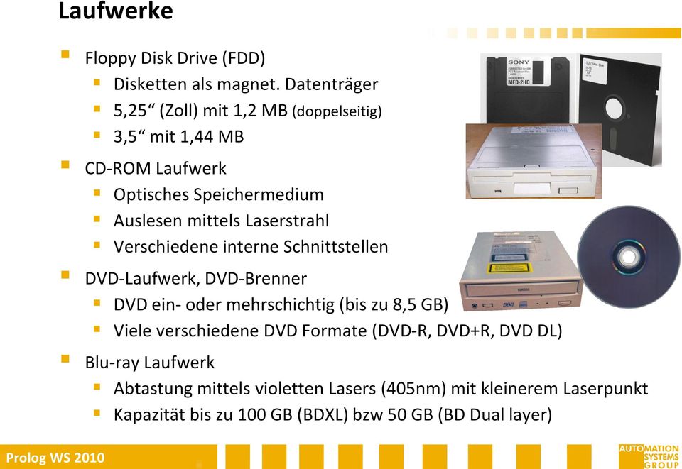 Laserstrahl Verschiedene interne Schnittstellen DVD-Laufwerk, DVD-Brenner DVD ein- oder mehrschichtig (bis zu 8,5 GB) Viele