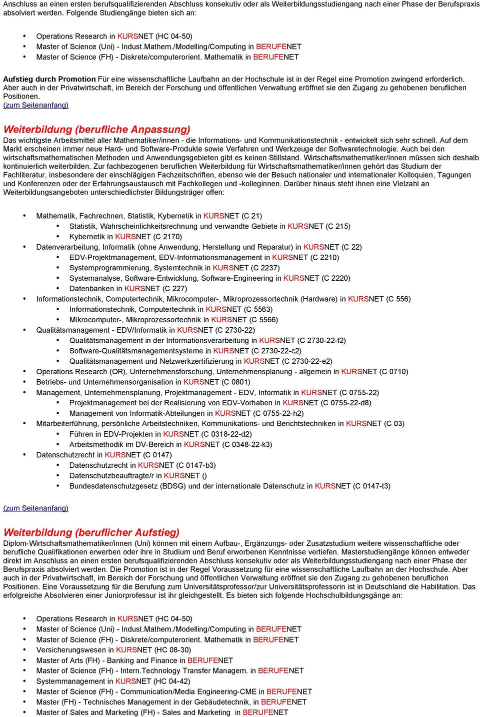 /Modelling/Computing in BERUFENET Master of Science (FH) - Diskrete/computerorient.
