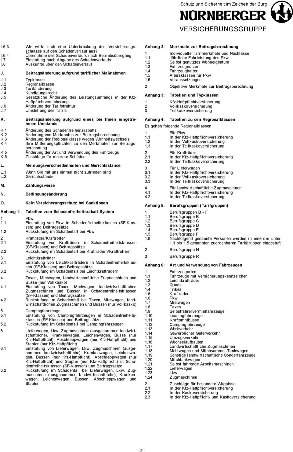 4 Kündigungsrecht J.5 Gesetzliche Änderung des Leistungsumfangs in der Kfz- Haftpflichtversicherung J.6 Änderung der Tarifstruktur J.7 Umstellung des Tarifs K.
