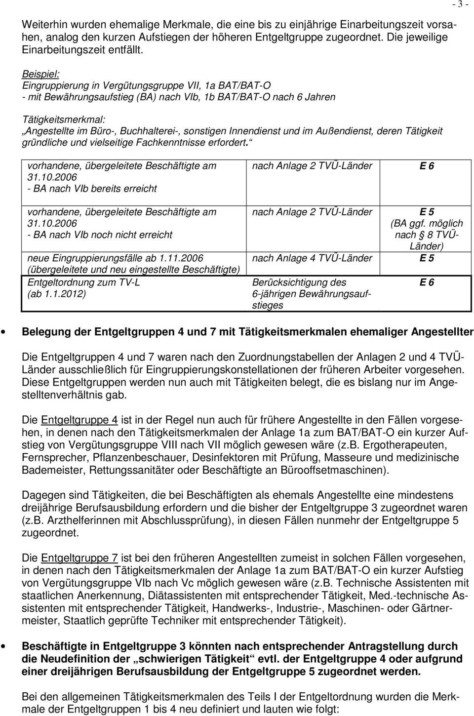 Innendienst und im Außendienst, deren Tätigkeit gründliche und vielseitige Fachkenntnisse erfordert. - 3 - vorhandene, übergeleitete Beschäftigte am 31.10.