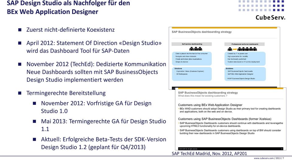 Studio implementiert werden Termingerechte Bereitstellung November 2012: Vorfristige GA für Design Studio 1.