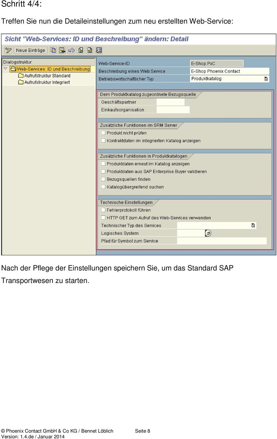 Einstellungen speichern Sie, um das Standard SAP