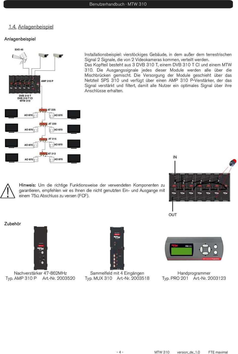 Die Versorgung der Module geschieht über das Netzteil SPS 310 und verfügt über einen AMP 310 P-Verstärker, der das Signal verstärkt und filtert, damit alle Nutzer ein optimales Signal über ihre