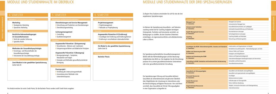 Forschungs- und Messmethoden der Instrumente der Spezialisierungen Zwei Module in der gewählten Spezialisierung (siehe Seite 9) Dienstleistungen und Service Management Entwicklung und Produktion von