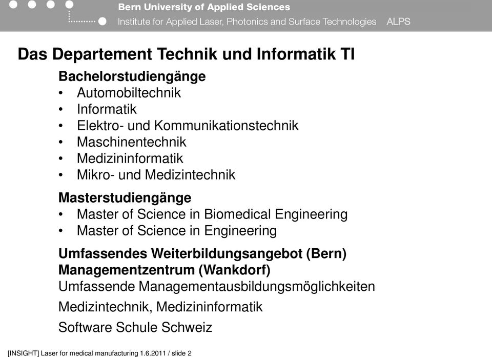 Master of Science in Engineering Umfassendes Weiterbildungsangebot (Bern) Managementzentrum (Wankdorf) Umfassende