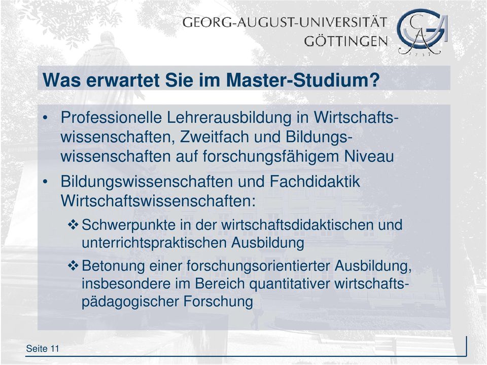 Bildungswissenschaften auf forschungsfähigem Niveau Bildungswissenschaften und Fachdidaktik Wirtschaftswissenschaften: