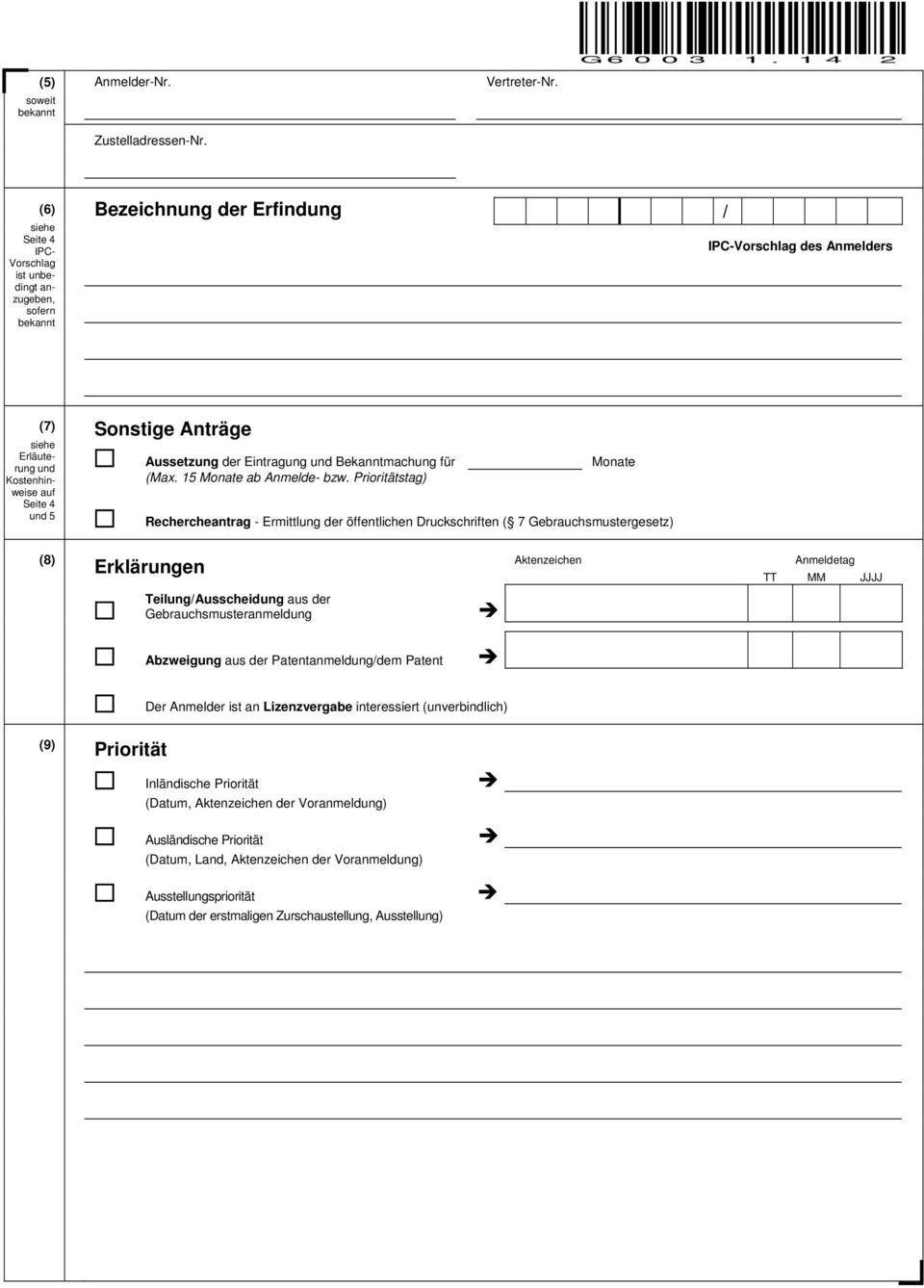 Bekanntmachung für Monate (Max. 15 Monate ab Anmelde- bzw.