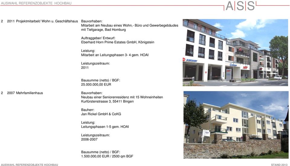 Königstein Leistung: Mitarbeit an Leitungsphasen 3-4 gem. HOAI Leistungszeitraum: 2011 Bausumme (netto) / BGF: 25.000.