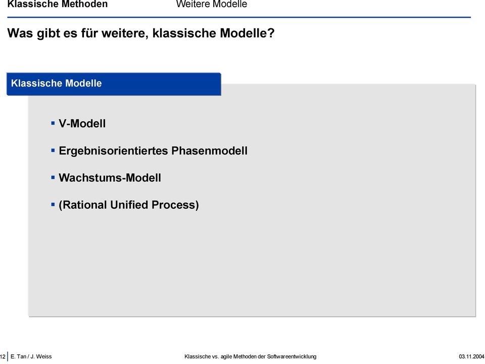 Klassische Modelle V-Modell Ergebnisorientiertes Phasenmodell
