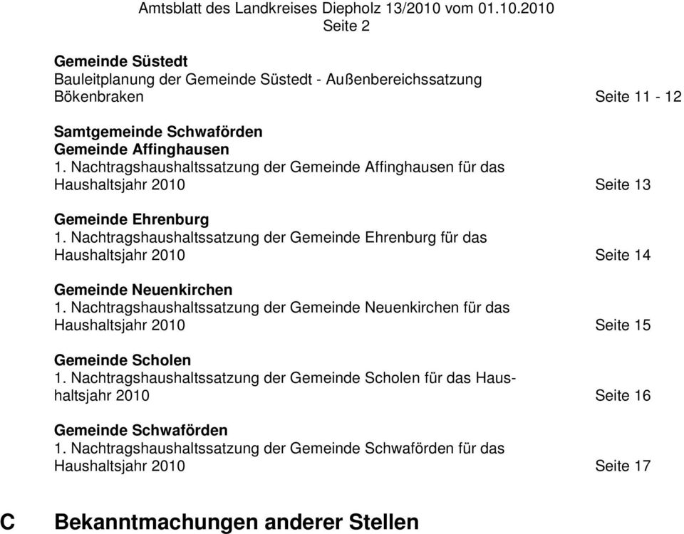 Nachtragshaushaltssatzung der Gemeinde Ehrenburg für das Haushaltsjahr 2010 Seite 14 Gemeinde Neuenkirchen 1.
