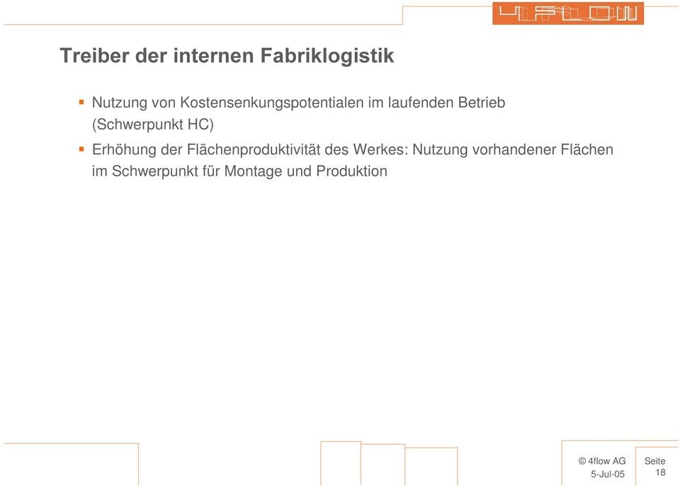 HC) ƒ Erhöhung der Flächenproduktivität des Werkes: Nutzung