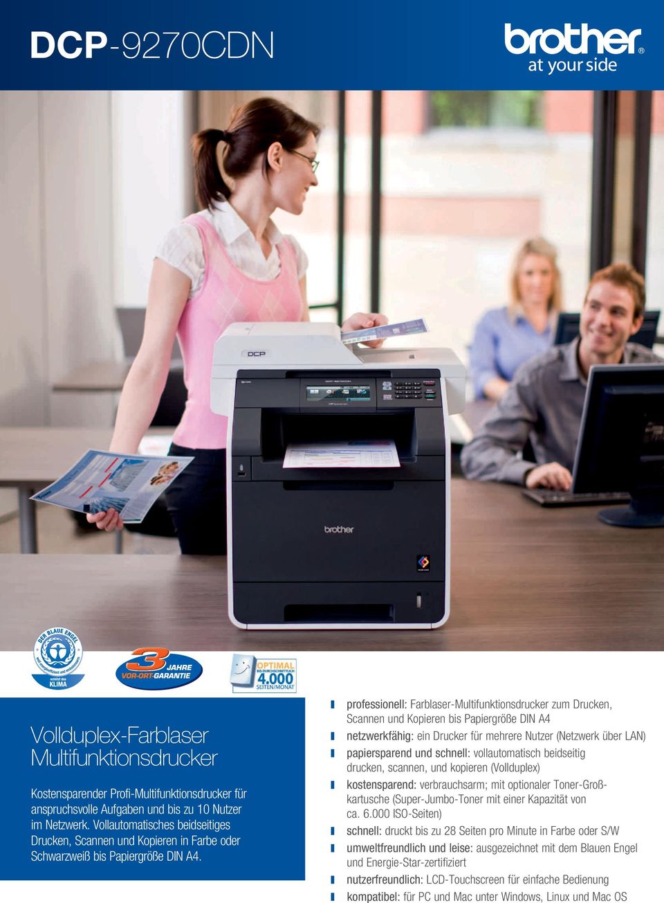 professionell: Farblaser-Multifunktionsdrucker zum Drucken, Scannen und Kopieren bis Papiergröße DIN A4 netzwerkfähig: ein Drucker für mehrere Nutzer (Netzwerk über LAN) papiersparend und schnell: