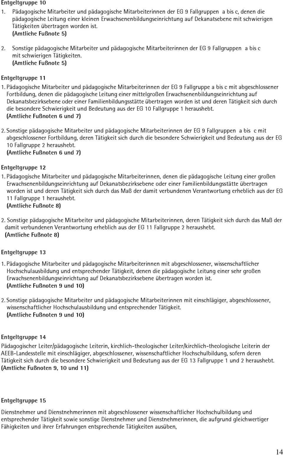 Tätigkeiten übertragen worden ist. (Amtliche Fußnote 5) 2. Sonstige pädagogische Mitarbeiter und pädagogische Mitarbeiterinnen der EG 9 Fallgruppen a bis c mit schwierigen Tätigkeiten.