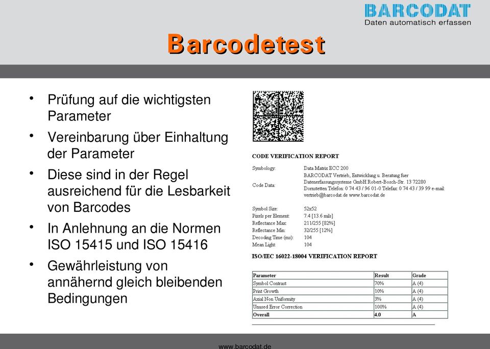 die Lesbarkeit von Barcodes In Anlehnung an die Normen ISO 15415